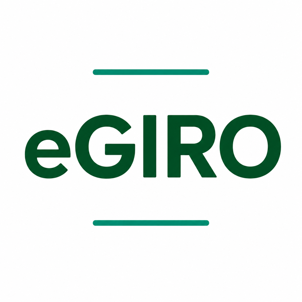 A clean, minimalist graphic on a white background featuring the word "eGIRO" in large, bold, dark green lettering centred on the page. A thin teal horizontal line appears above and below the word, creating a simple and modern title design with no additional graphics or decorative elements.